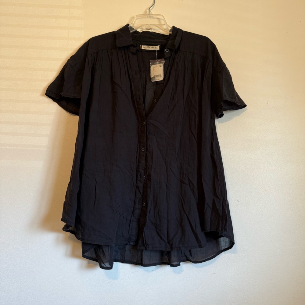 Free People we the free light weight button front flowy top black xs